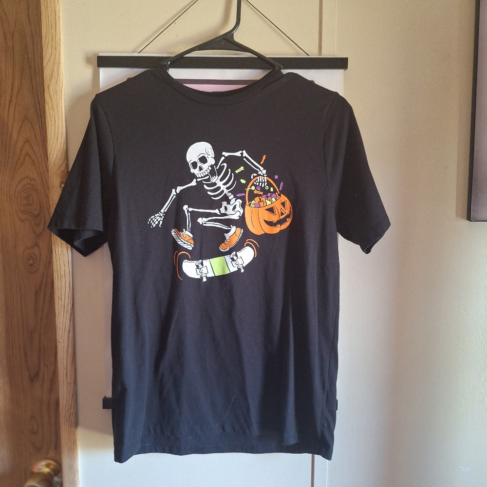 Boys Halloween Skateboarding Skeleton Tee
